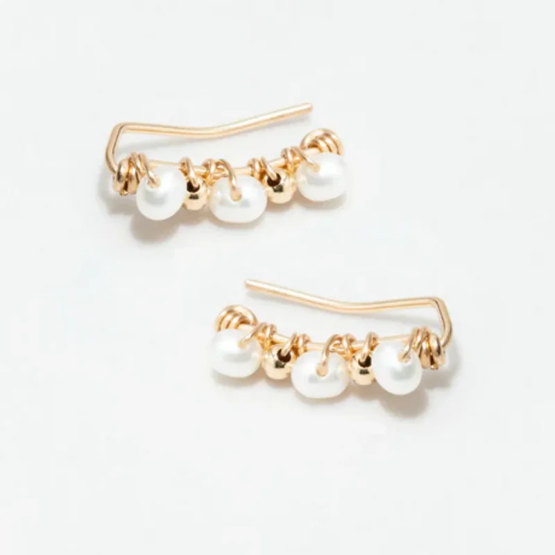 Natural Pearls Climber Earrings Handmade 14K Gold Filled Cuff Earrings Minimalist Personalized Jewelry Gift for Women