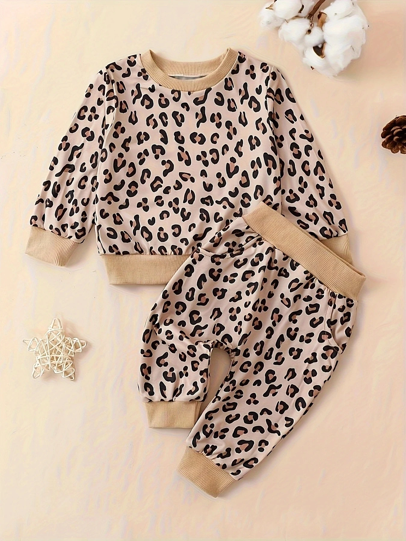 2023 2PCS Fashion Autumn Infant Baby Girls Boys Leopard Pattern Long Sleeve T-shirt with Pants Set Clothing Outfit