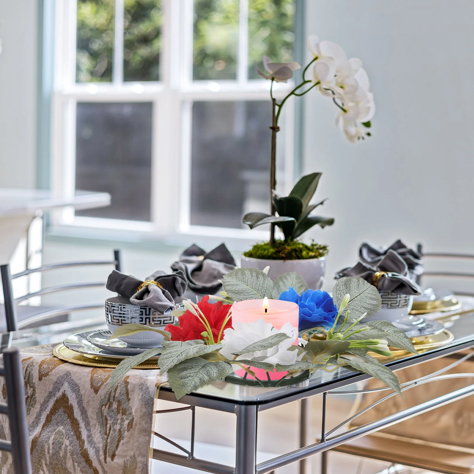 

Simulated Flower Holder Rings for Pillars Artificial Leaf Wreath Plastic Table