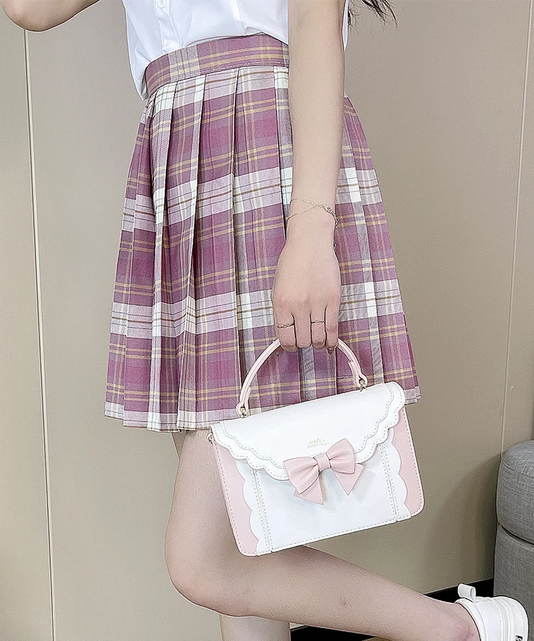 Pink Bow Lolita Handbag for Girls Cute Women Purses Kawaii Totes Female Shoulder Bags Japanese Style Crossbody Bag Pu Leather