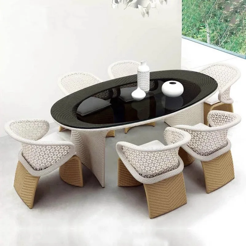 Outdoor rattan chair balcony coffee table combination homestay courtyard garden furniture villa open-air rain-proof dining