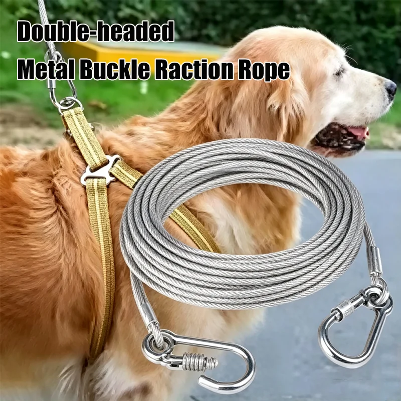 2/5/10meters Versatile Stainless Double-headed Metal Buckle Raction Rope For Outdoor Camping And Dogs Training