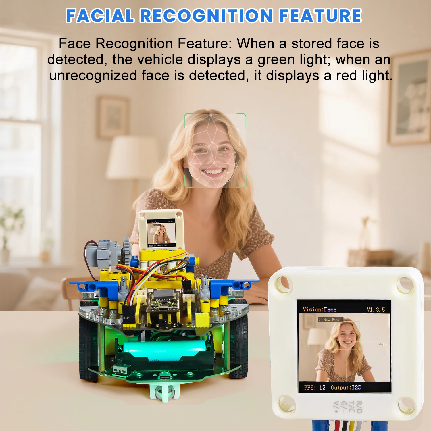 Kidsbits STEM Educational Robot Car Kit Support AI Sengo2 Vision Module&Lego Blocks for Arduino Robot ESP32 Programming