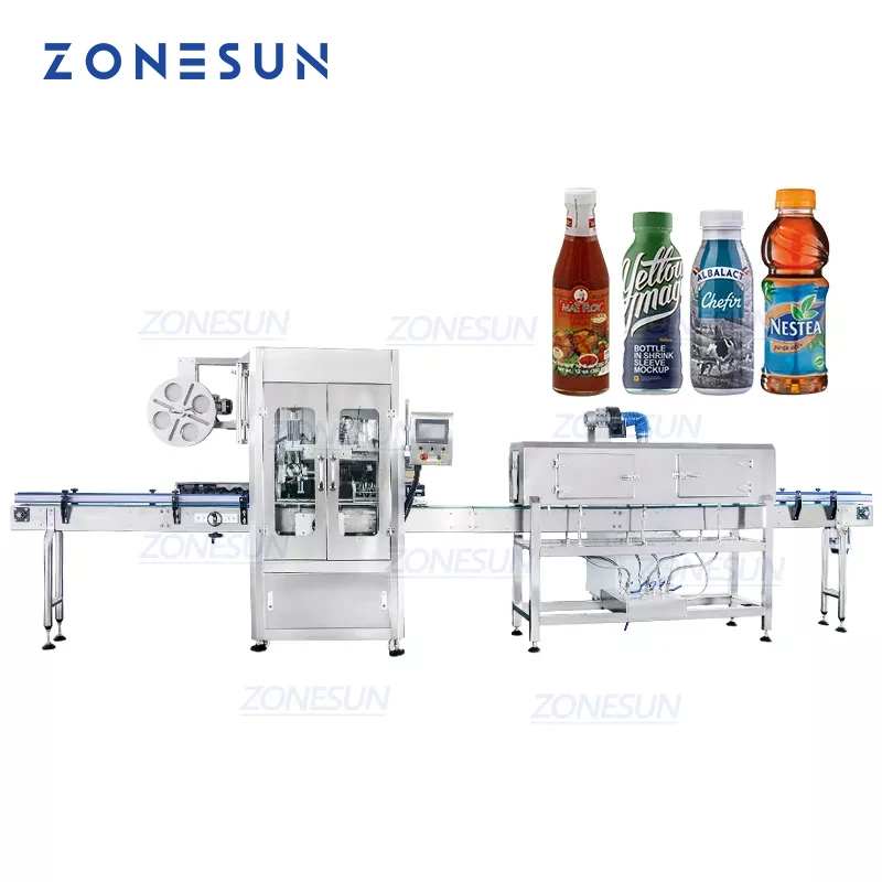 ZONESUN Full Automatic Beverage Bottle Label Sleeving and Steam Heat Shrinking Machine Packaging Machinery