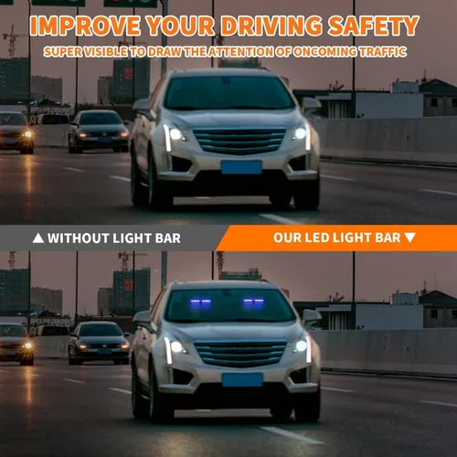 Imagen 2 del producto Luces estroboscópicas de emergencia LED 2 en 1 para parabrisas delantero/trasero de vehículos con ventosas, advertencia de peligro intermitente de seguridad para tablero