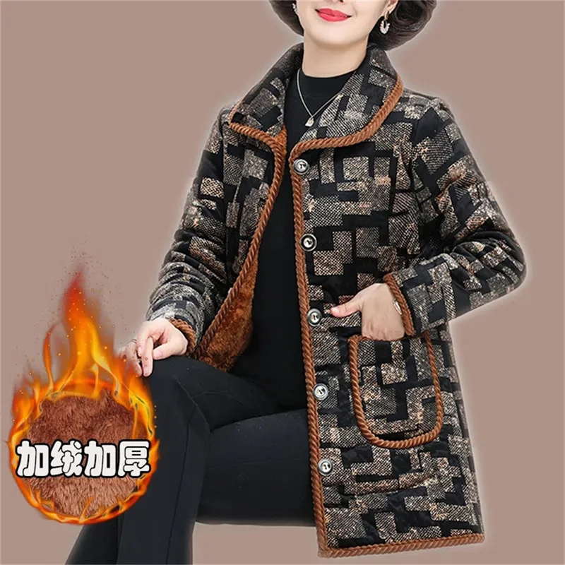 Winter Padded Coat With Cashmere Thickened Medium Long Coat Elderly 2023Grandma Warm Padded Coat Elderly Padded Jacket Commuting