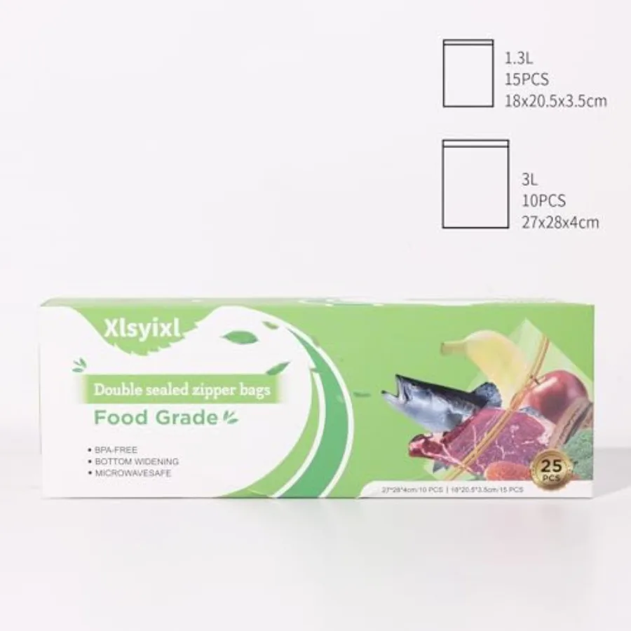 2 في 1 أكياس تخزين المواد الغذائية القابلة لإعادة الاستخدام صغيرة 15 عبوة 8.1 بوصة × 7.1 بوصة و10 عبوات كبيرة (10.7 بوصة × 11 بوصة) أكياس فريزر مقاومة للتسرب BPAFree EcoFriendl #2
