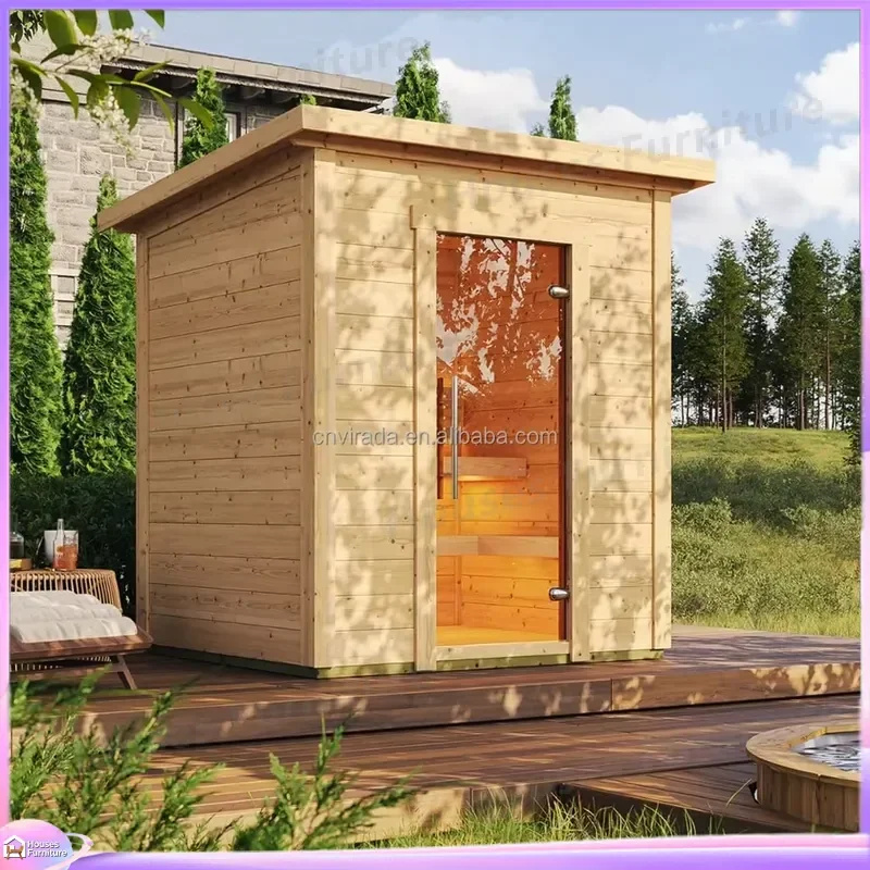 Deluxe Outdoor Sauna with Shower Combo Wet Dry Steam Room Custom Backyard Garden Spa Heater Kit Wood Burning