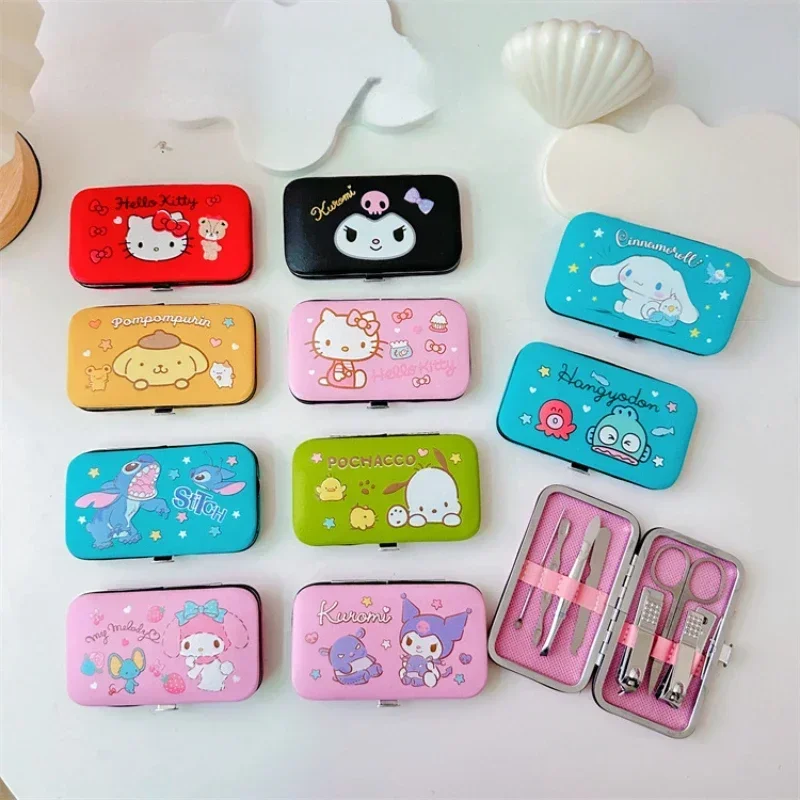 7-piece Set of Sanrio Hello Kitty Kuromi Nail Scissors Set Manicure Nail Clippers Manicure Tools Ear Picks 7-in-1 Home Gift Set