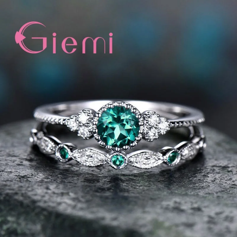 3 Colors Exquisite CZ Stone Double Ring Romantic 925 Sterling Silver Wedding Band Rings For Engagement Anniversary Jewelry
