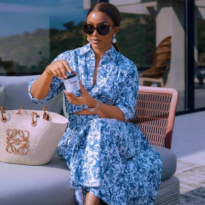 Elegant African Fashion Women Two Piece Set Printed Full Sleeve Shirt Top And Skirt Set
