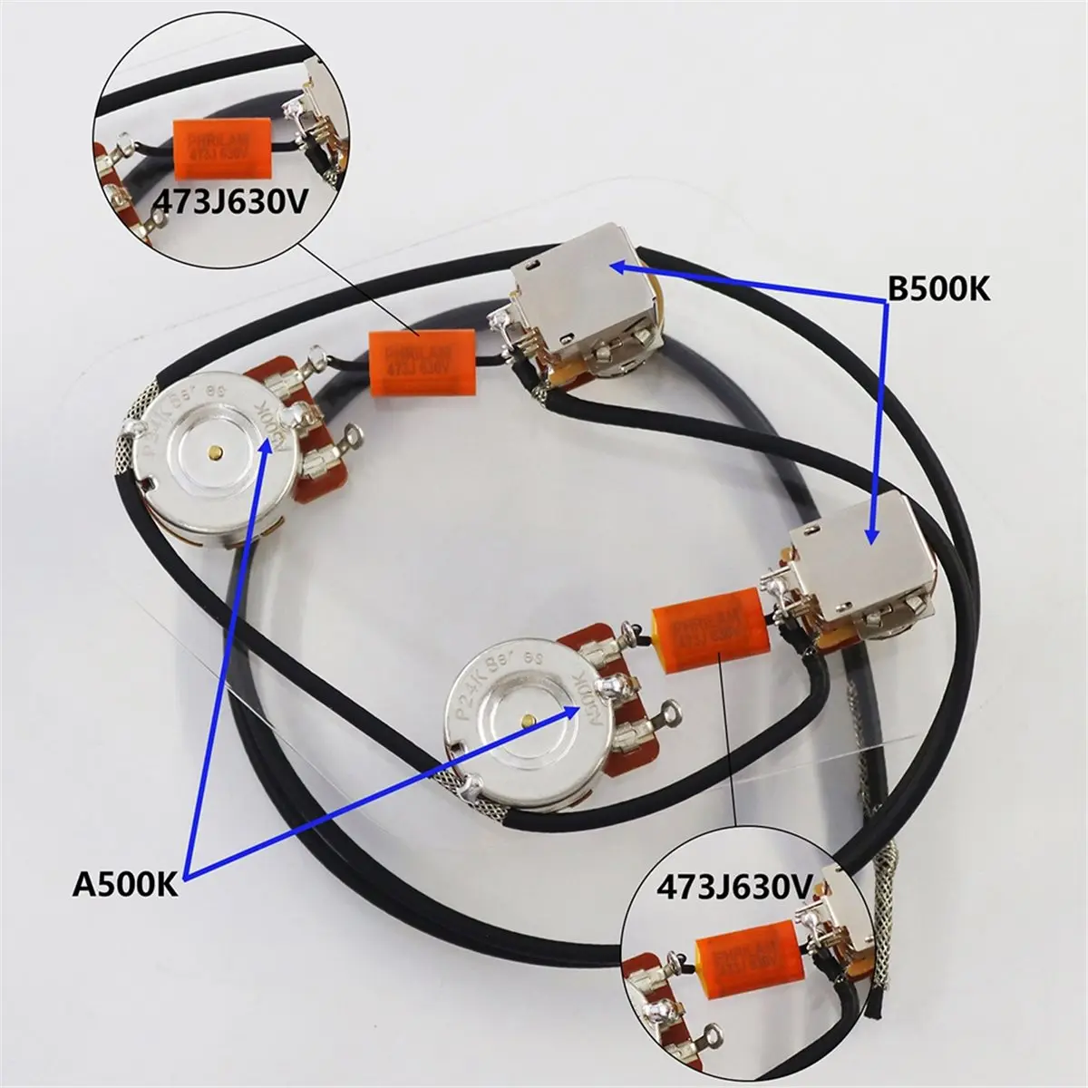 ABXY New LP Guitar Prewired Wiring Harness Kit 2T2V 500K Pots and Separate 3 Way Switch Replacement of Parts