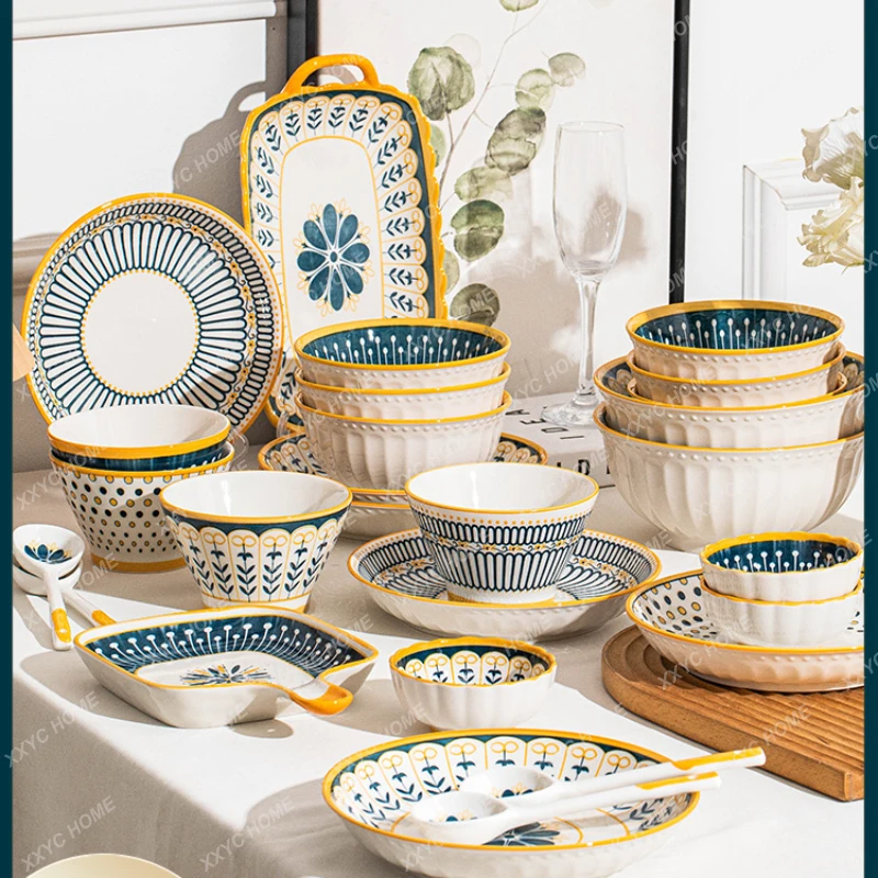 Bowl Dishes Bowl Plate Set Household Good-looking Ceramic Tableware Moving into the New House Tableware Set Bowls