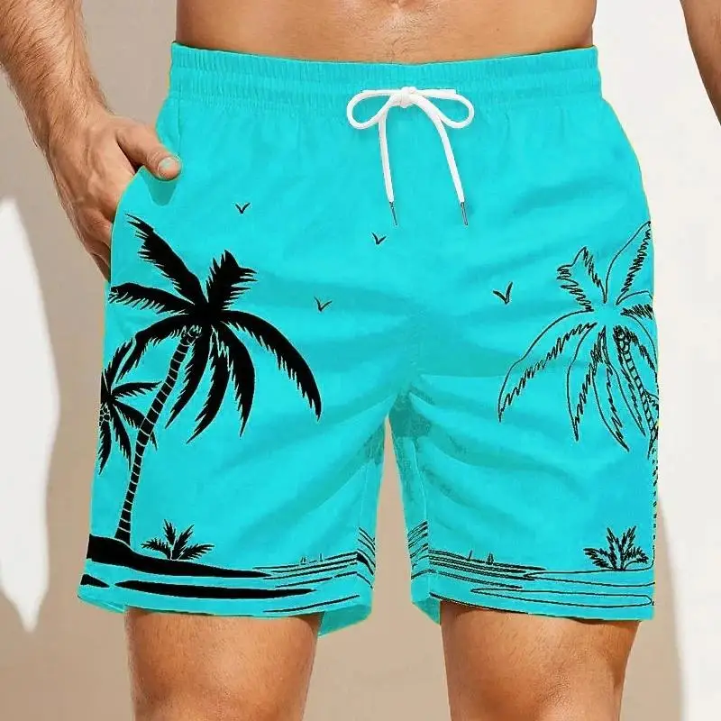 Summer Men\'s Shorts Quick Drying Hawaii Holiday Sports Swimming Trunks Fashion 3D Coconut Tree Printed Loose Sports Shorts 6XL