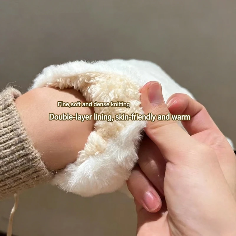 Cute Cartoon Cat Claw Gloves for Women Girls Thickened Plush Lovely Style Bear Paw Exposed Fingers Half Finger Winter Gloves