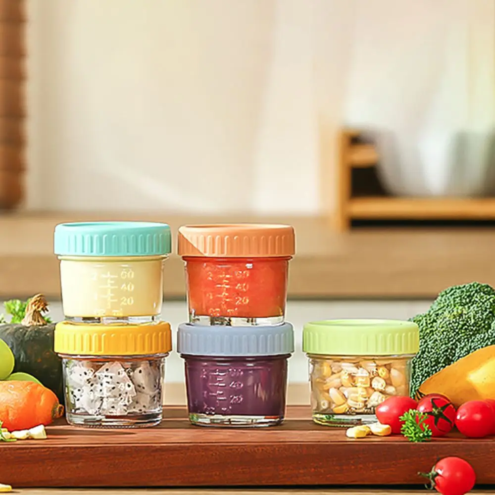 

6pcs Multipurpose Glass Baby Food Jar with Scale with Lid Dipping Sauce Cup Sealed Reusable Salad Dressing Container Honey