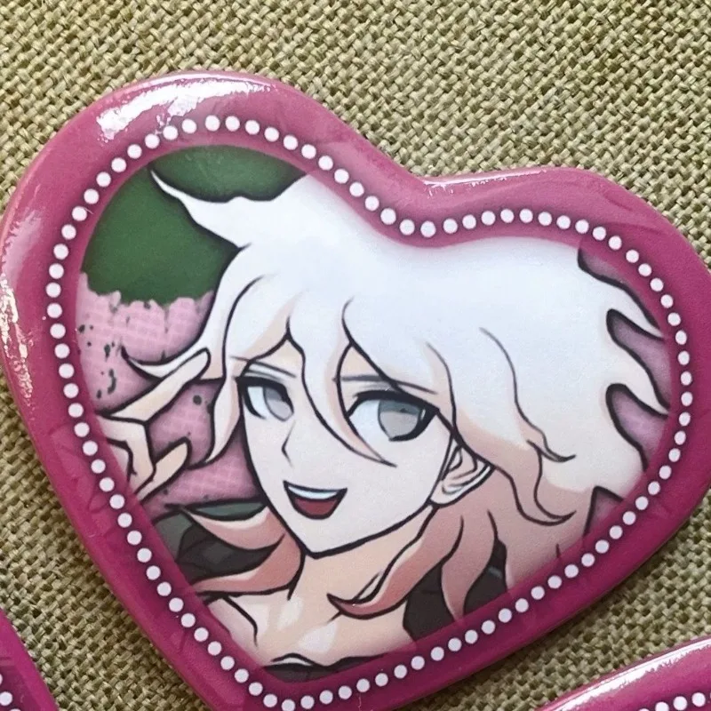 Danganronpa Anime Badge Hinata Hajime Nagito Komaeda Cartoon Brooch Heart Shape Pins Kawaii Bag Pendent Decor Accessories Gift