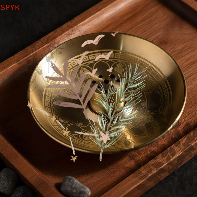 9 Hole Incense Burner Brass Incense Holder Tray With Engraved Patterns Solid Brass Build For Home Meditation Yoga Tea Ceremony