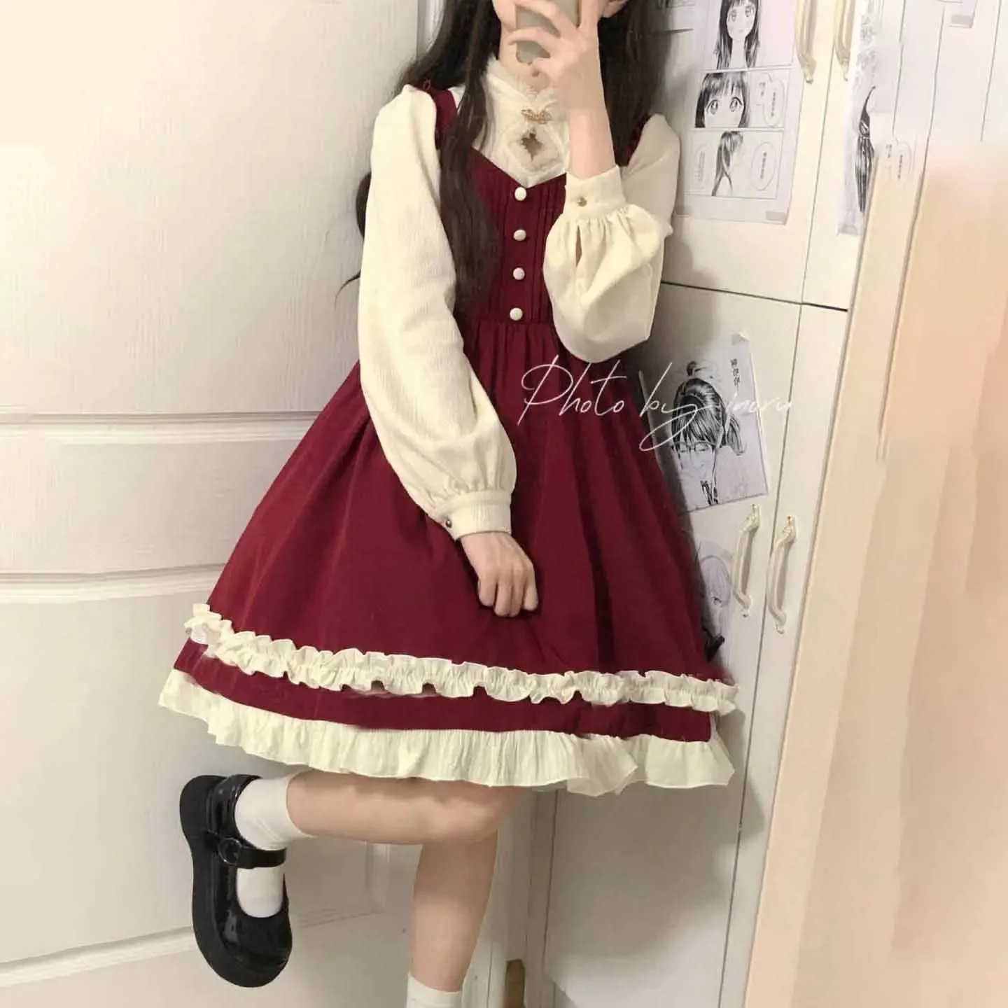 Stile giapponese 2024 primavera donna abiti lunghi Lolita vita alta allentato dolce Lolita vestito Kawaii abbigliamento due pezzi Set