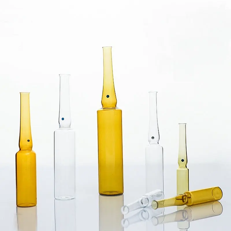 20/30/50/100pcs Lab Clear/Brown Glass Curved Neck 1/2/5/10/20ml Ampoule Bottle, Injection Bottle Used To Hold Liquid Medicine