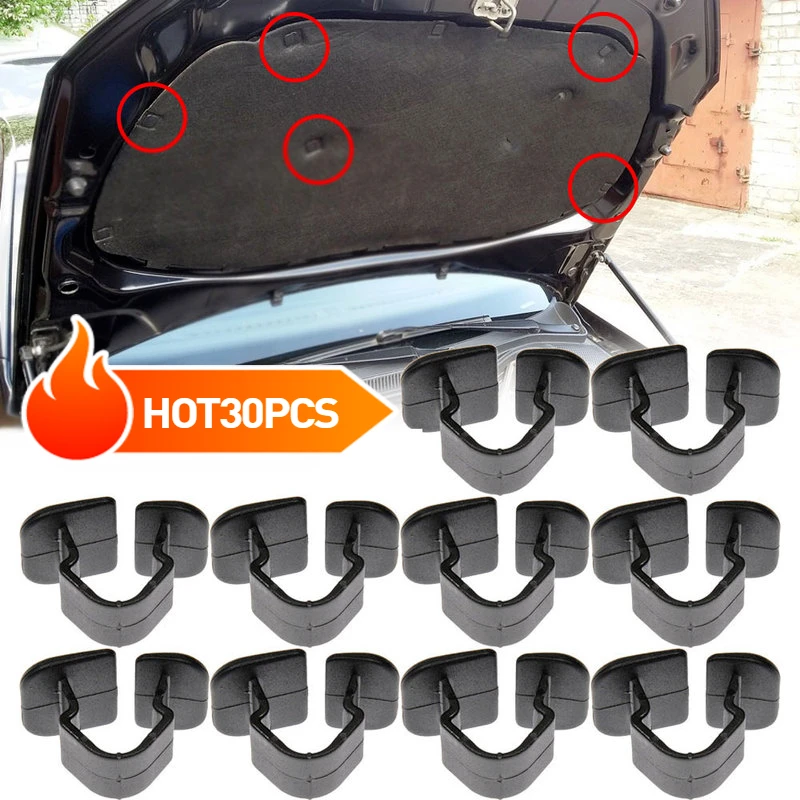 30PCS Buckle Car Hood Insulation Clip Rivet Holder Insulation Clip for Volkswagen Passat B5 Audi Hood Plastic Screws Accessories