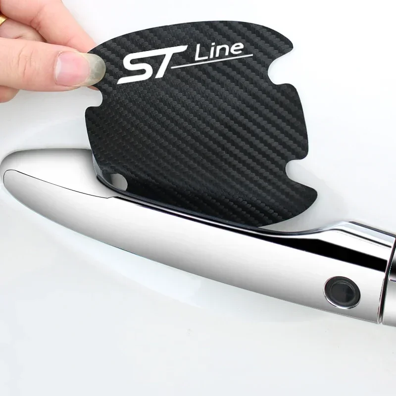 8PCS Door Handle Wrist Bowl Cover Carbon Fiber Car Sticker for Ford STLine Anti Scratches Accessories Dirty Resistant Strips