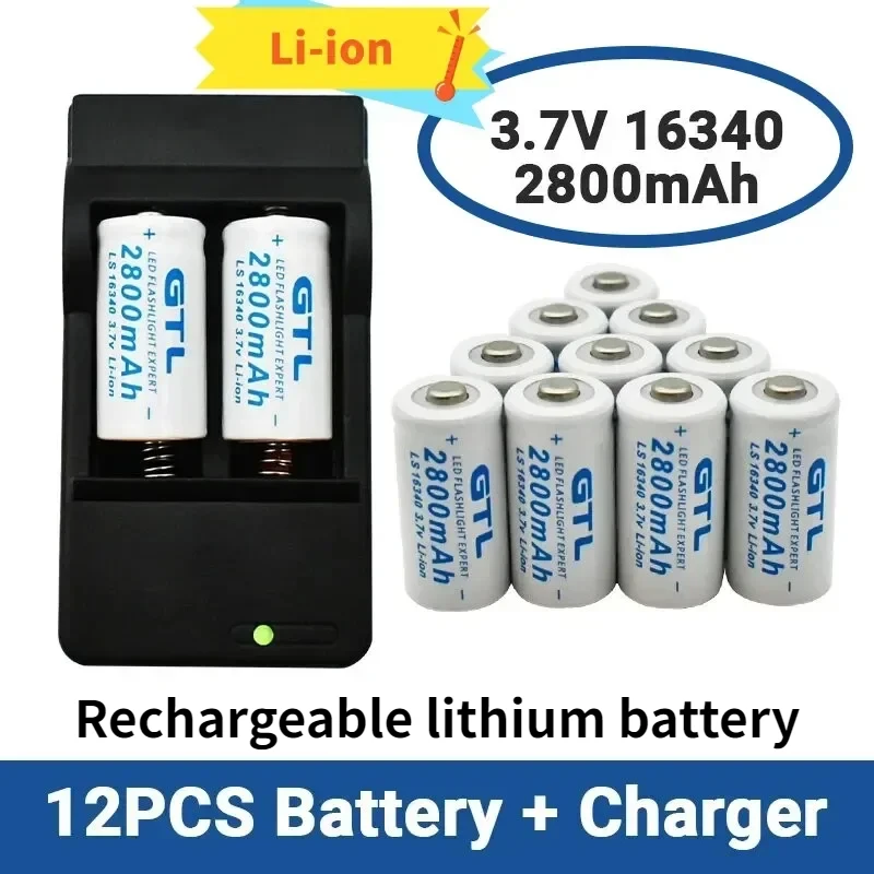 NEW CR123A RCR 123 ICR 16340 Battery 2800mAh 3.7V Safety Camera Rechargeable Battery Lithium Ion L70 Plus Charger