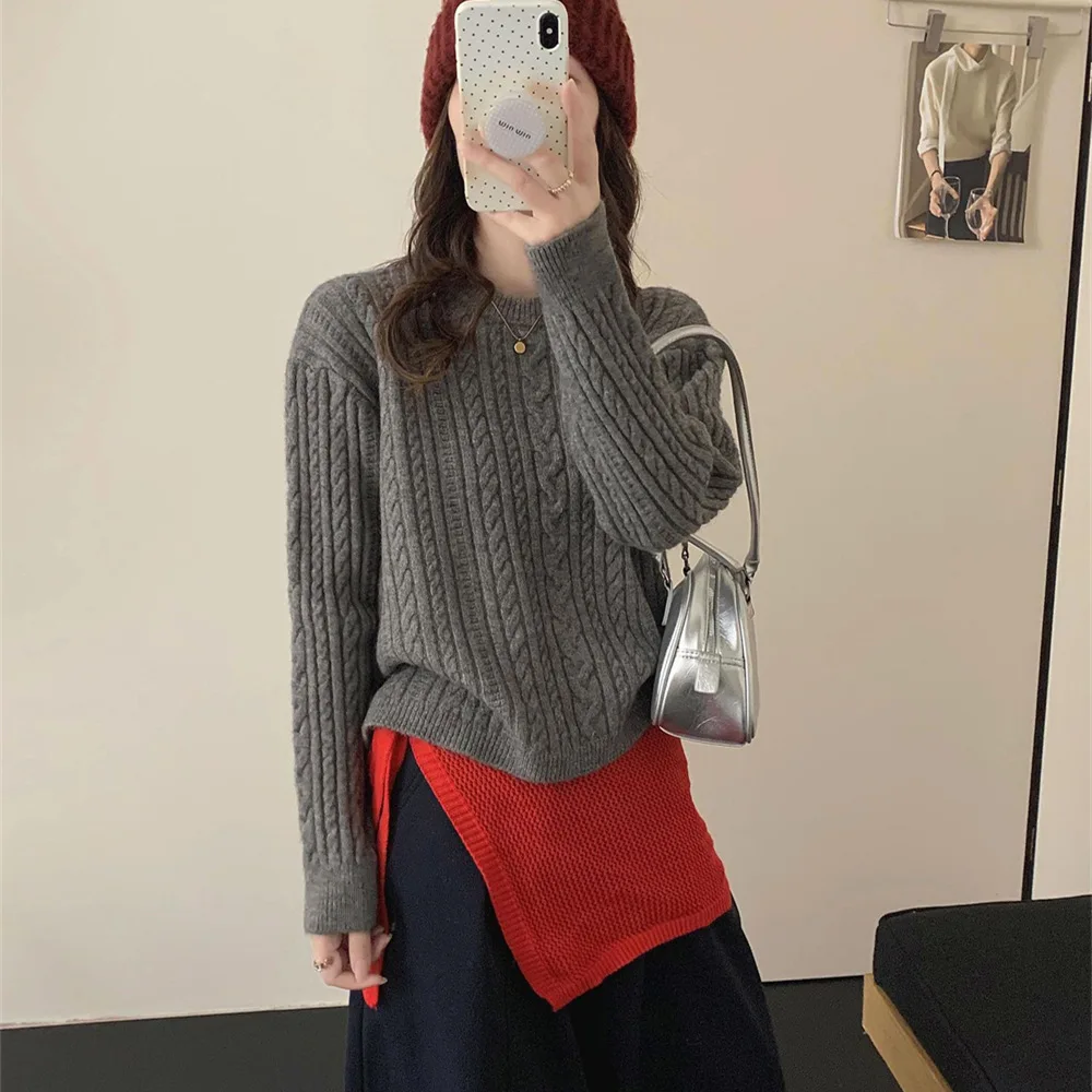 تويست طاقم الرقبة البلوز سترة المرأة ملابس داخلية الخريف والشتاء جديد فضفاض لينة شمعي قصير محبوك سترة #3