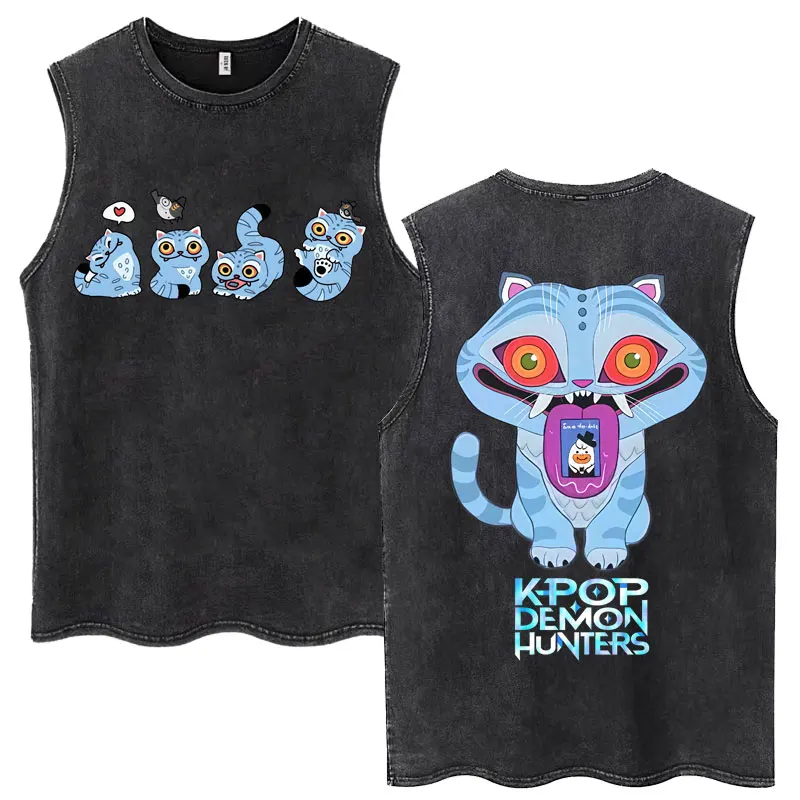 

Washed Anime K-Pop Demon Hunters Harajuku Tank Tops Men Women Fashion Harajuku Sleeveless T-shirt Oversized Cotton Casual Tshirt