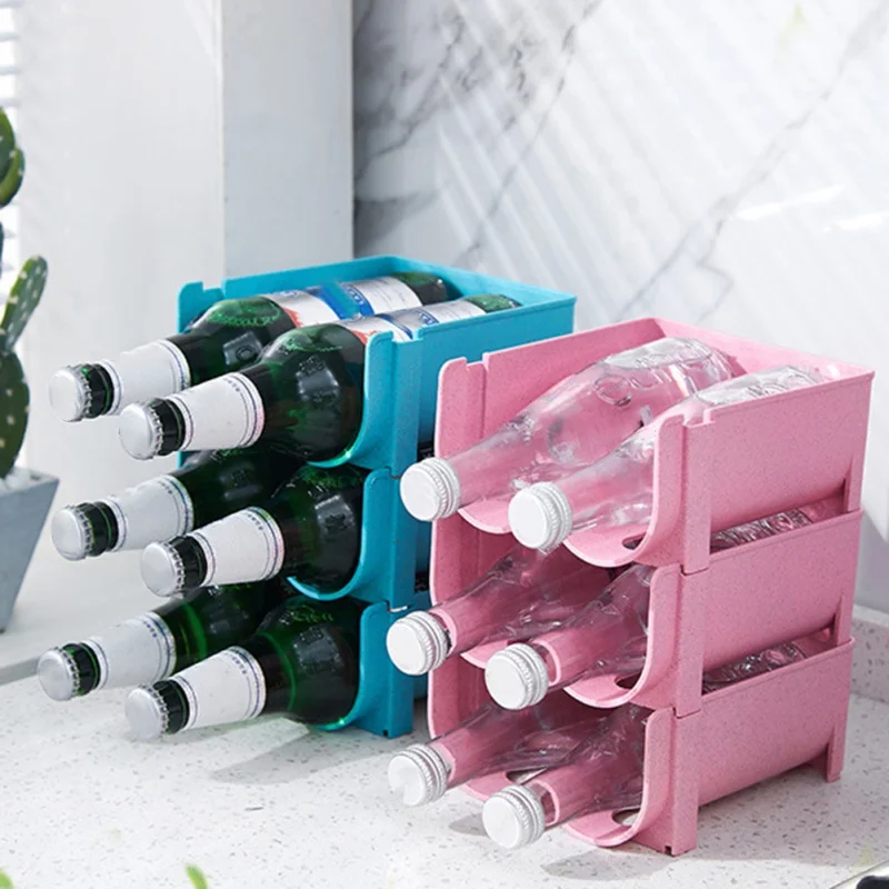 Anti-Fall Stackable Storage Rack Glass Beer Bottle Drink Holder Refrigerator Drawer Beverage Box Can Dispenser Space Saving Tray