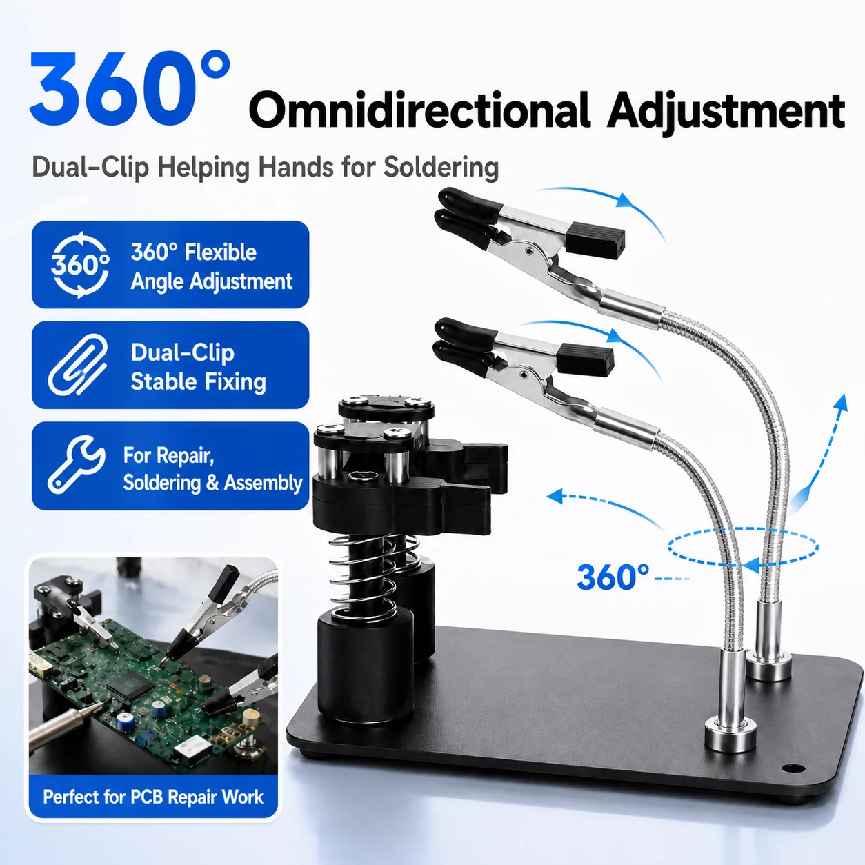 Magnetic PCB Holder Helping Hands, 360° Rotatable Gooseneck Arm Clamp for Circuit Board Mainboard Repair Welding DIY Workbench