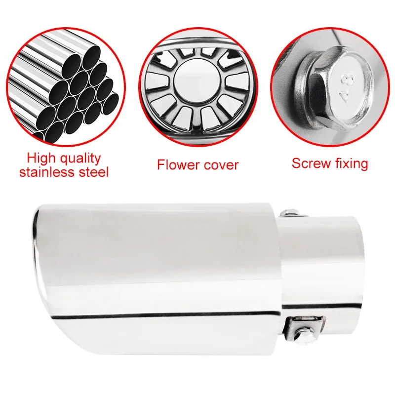 63mm uitlaatdemper pijp universele roestvrijstalen staart keel zilveren auto staartdemper decoratie auto-accessoires