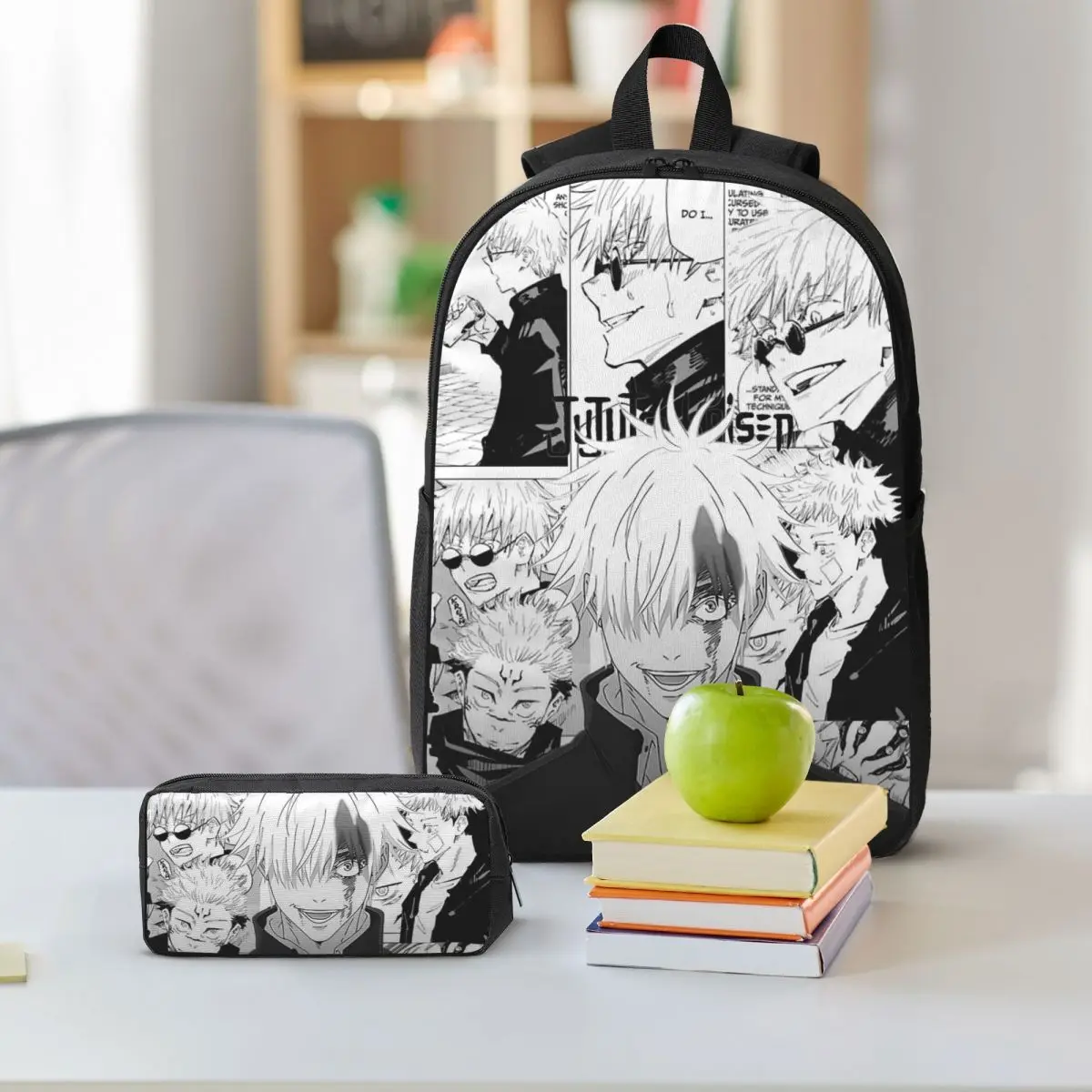 JJK Anime Gojo Satoru Jujutsu Kaisen Backpack Boys Girls BookBag School Bag Shoulder Bags 3ps Insulated Lunch Bag Pencil Case