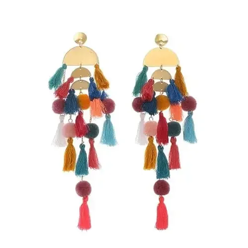 

Boho Tassel Earrings for Women Long Dangle Statement Earrings Handmade Bohemian Jewelry for Vocation Birthday Prom Party