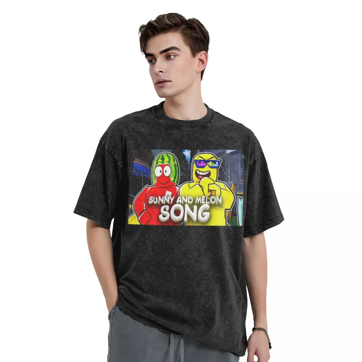 

Sunny And Melon Washed T Shirts Printed Short Sleeve Hip Hop T-Shirt Streetwear Tops Tees for Men Women