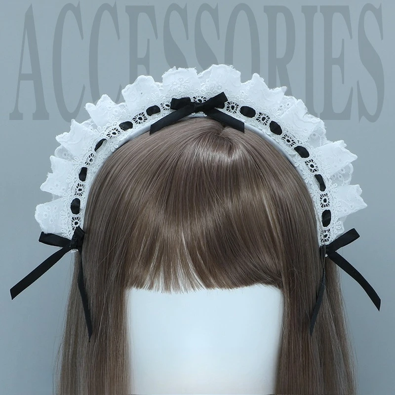 

Black Women Girls for Anime Headband Lace Bow Hair Band Maid Anime Cosplay Headwear Ribbon Bowknot Cute Party