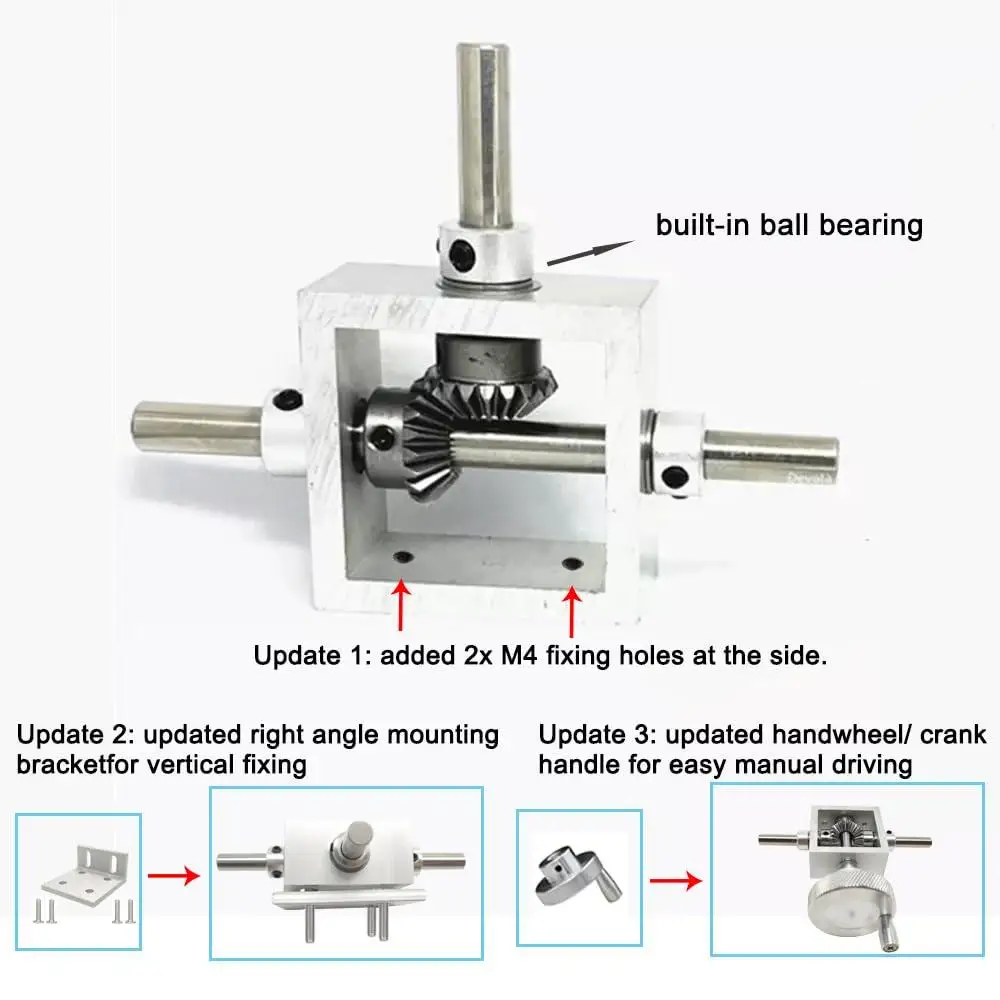 Right Angle Bevel Gearbox 1 Module 20 Teeth Aluminum Alloy DIY Steering Device 6mm Shaft