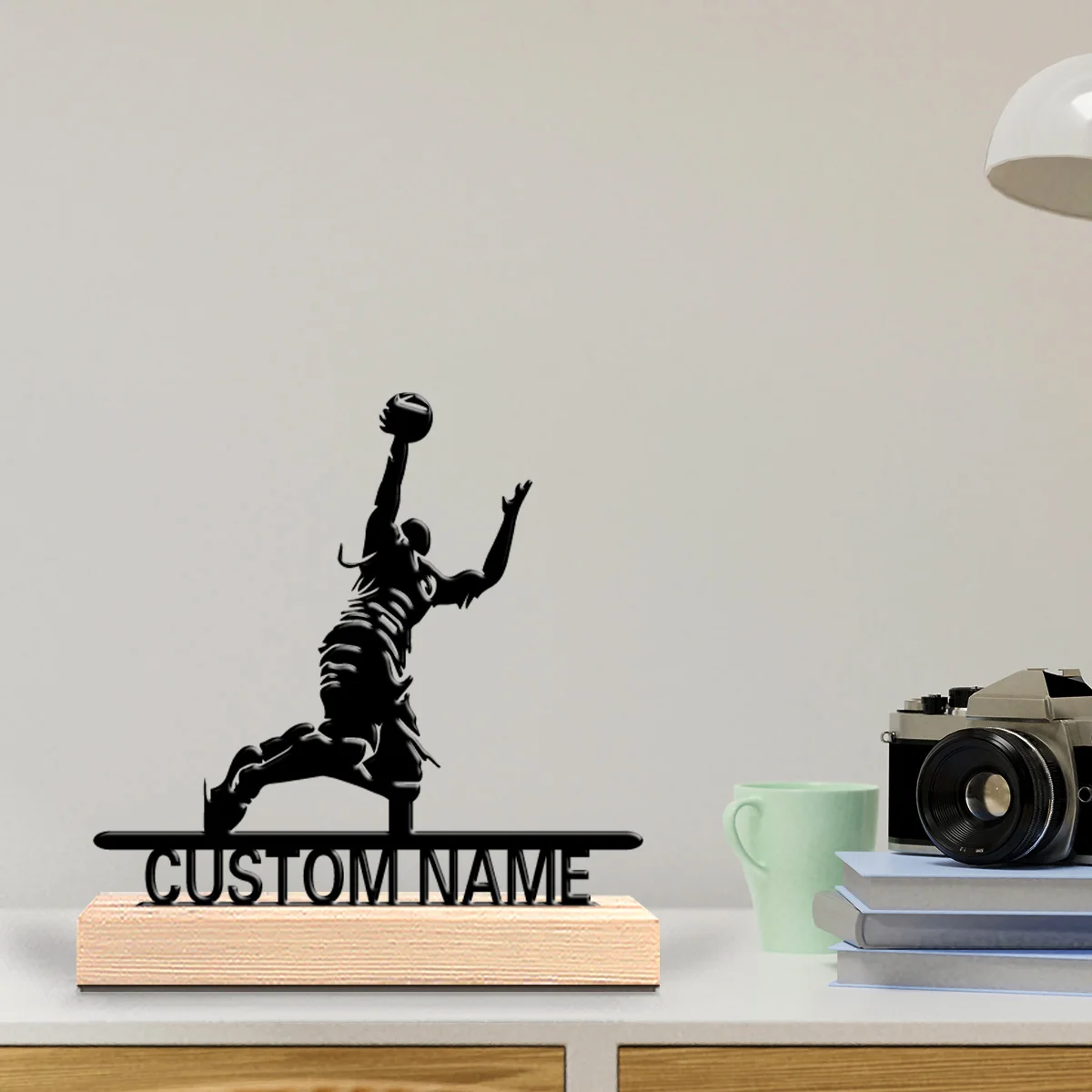 1pc Basketball dunk Customized Letter Metal Statue Metal Ornament Art Crafts With Wood Base Iron Ornament For Youth Gifts