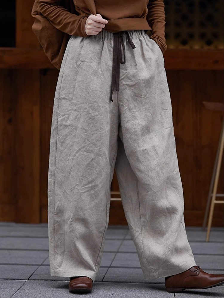 

100% льняные женские повседневные брюки, Новое поступление, осень 2022, винтажный стиль, однотонные свободные удобные женские шаровары M1819