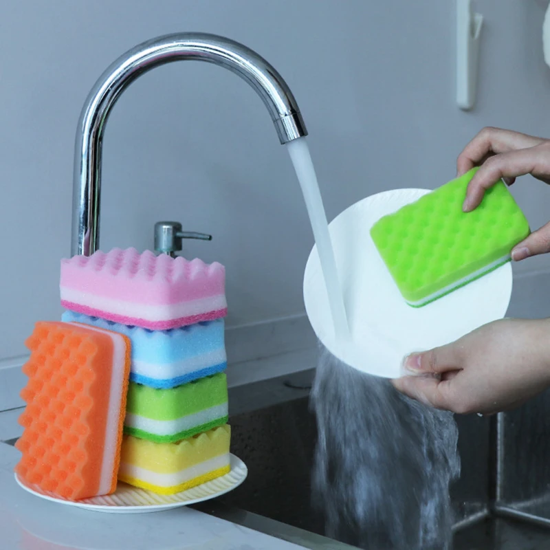 

Kitchen Wave Washing Sponge 5 Pcs Household Wash Plate Bowl Pot Sponge Block High Density Cleaning Sponge Kitchen Gadgets