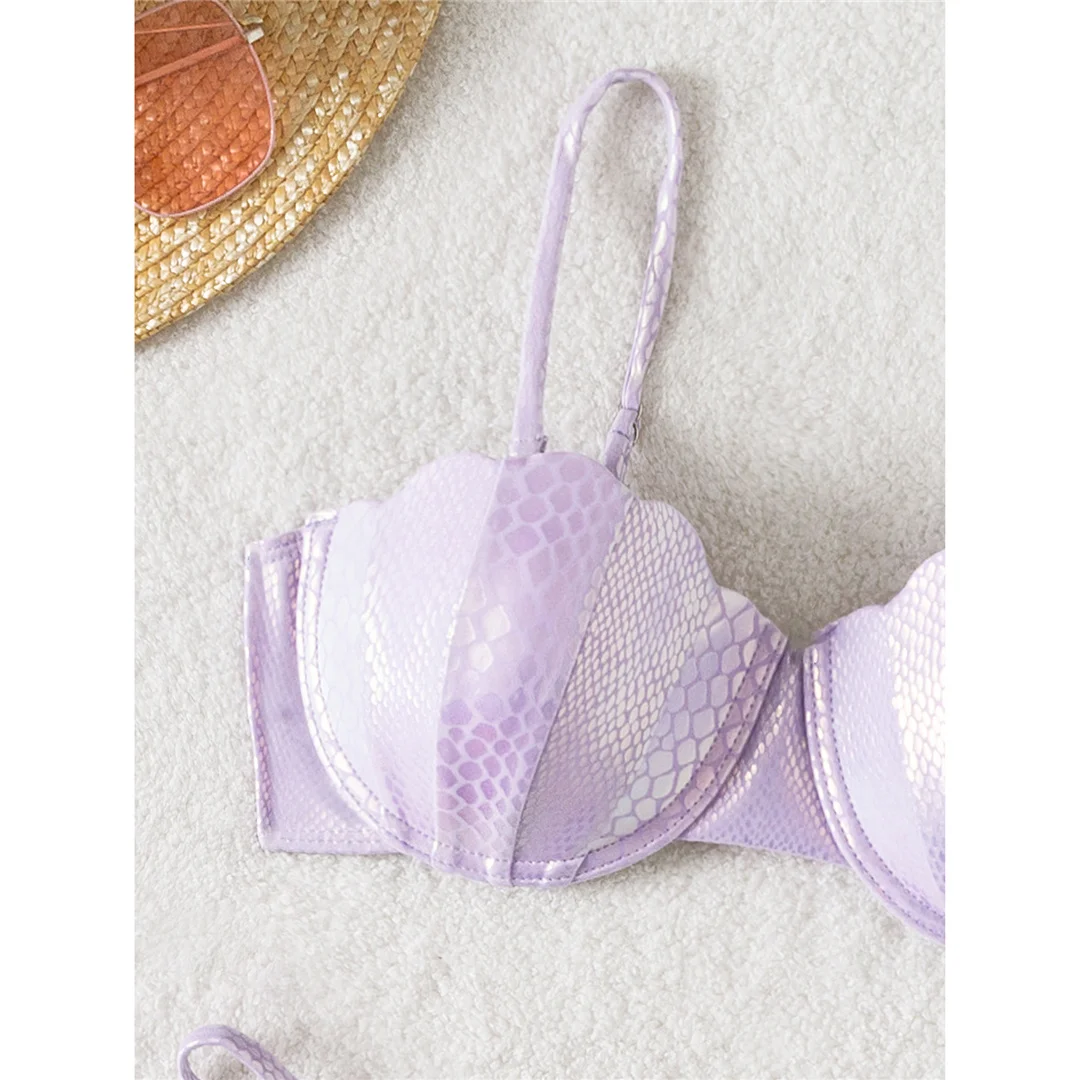 Bikini mit Schlangenhautmuster und Rüschen, Damen-Badeanzug, zweiteiliges Bikini-Set, BH-Cup, Badebekleidung, Badeanzug, Modell V4650. – Detail 13