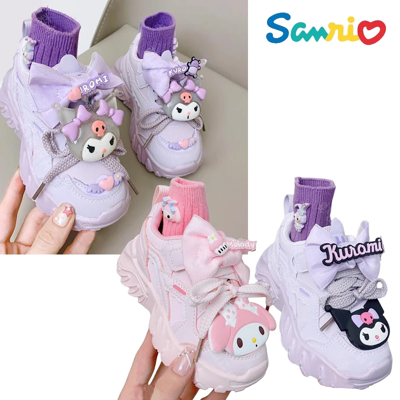 Sanrios My Melody Kuromi Anime Kawaii Autumn Winter Kid Sneakers Cartoon Cute Female Daddy Shoes Soft Sole Velcro Children Shoes