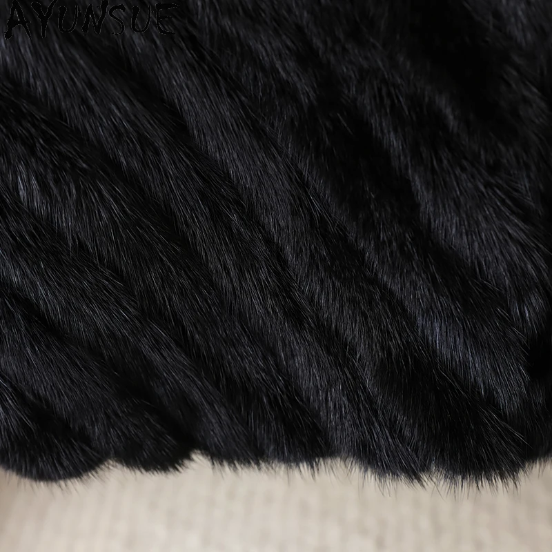 AYUNSUE ミンクファーコート レディース 2025年新作 ブラックファーコート 冬用コート レディース 中国風 Vネック レディース服 Шуба Женская