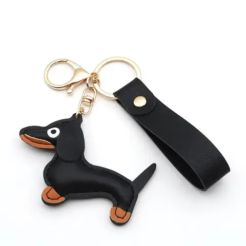 Laser Personalized Logo Key Chain Ring Custom Name Leather Car Keychain Cartoon Cute Sausage Dog Bag Strap Keyring for Man Woman