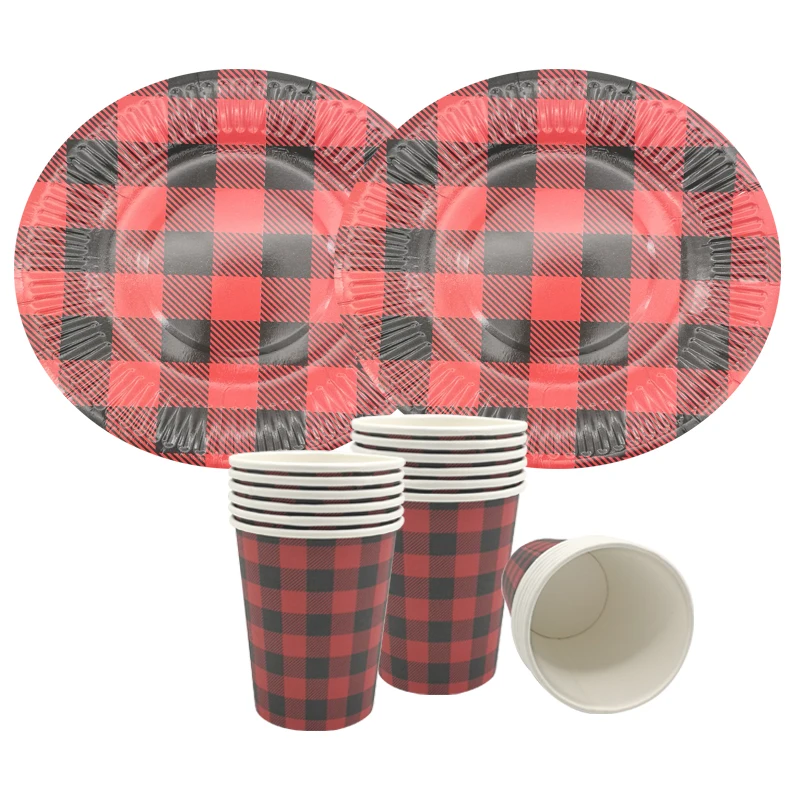 Lumberjack theme Disposable Tableware paper cups plates kids birthday party decoration xmas new year party decoration