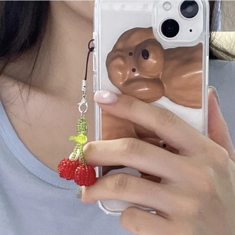 Adorable and Vibrant Cherry Phone Charm Handcraft Keychain Ornament Accessory for Youngsters and Photography Dropship