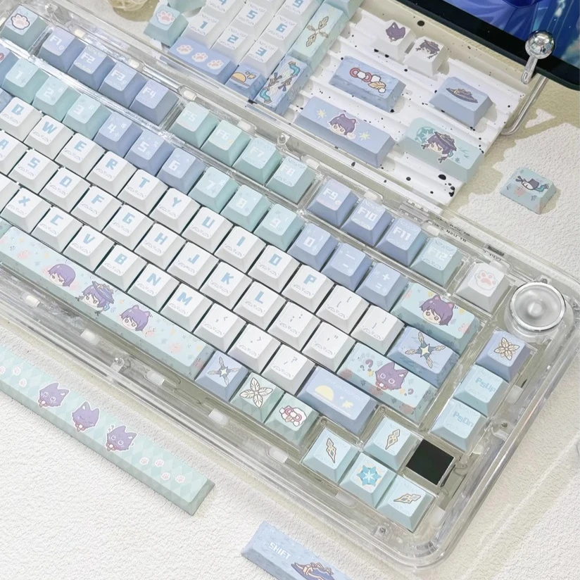 

147 клавиш Scaramouche Genshin колпачки для клавиш аниме игра Chreey PBT прозрачные колпачки для клавиш для изготовления 68 Mad68 Wooting 60 механическая клавиатура