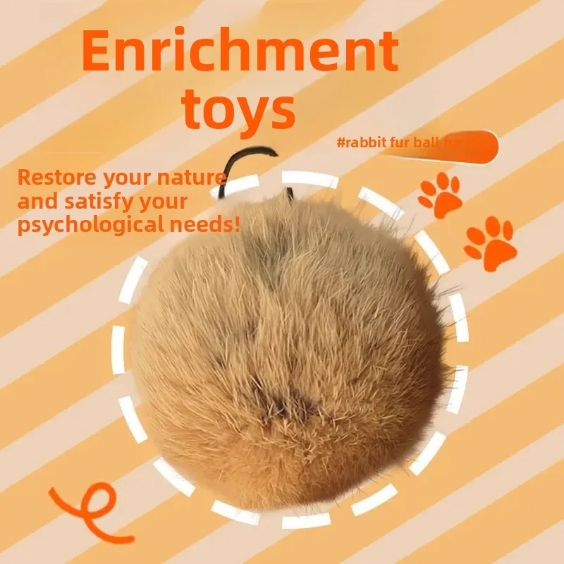 Rabbit Fur Cat Ball Toy, Soft Fuzzy Rolling Play Ball , Self‑Play Entertainment Toy Interactive Chasing Game Ball