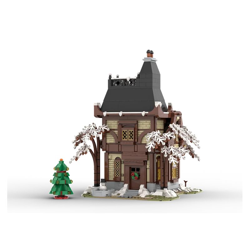 ชุดตัวต่อ MOC สถาปัตยกรรมยุคกลาง 1977 ชิ้น แบบจำลองบ้านหิมะสำหรับเทศกาลคริสต์มาส ของเล่นตัวต่อประกอบเอง DIY ของขวัญวันเกิดสำหรับเด็ก