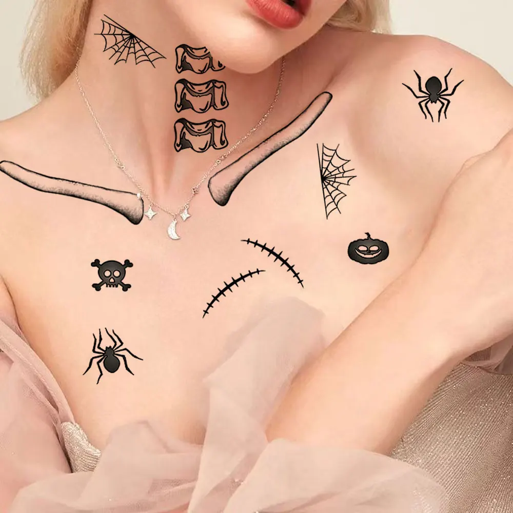 Halloween Funny Skull Tattoo Stickers  Scar Scar Horror Tattoo Stickers Suitable for Face Body